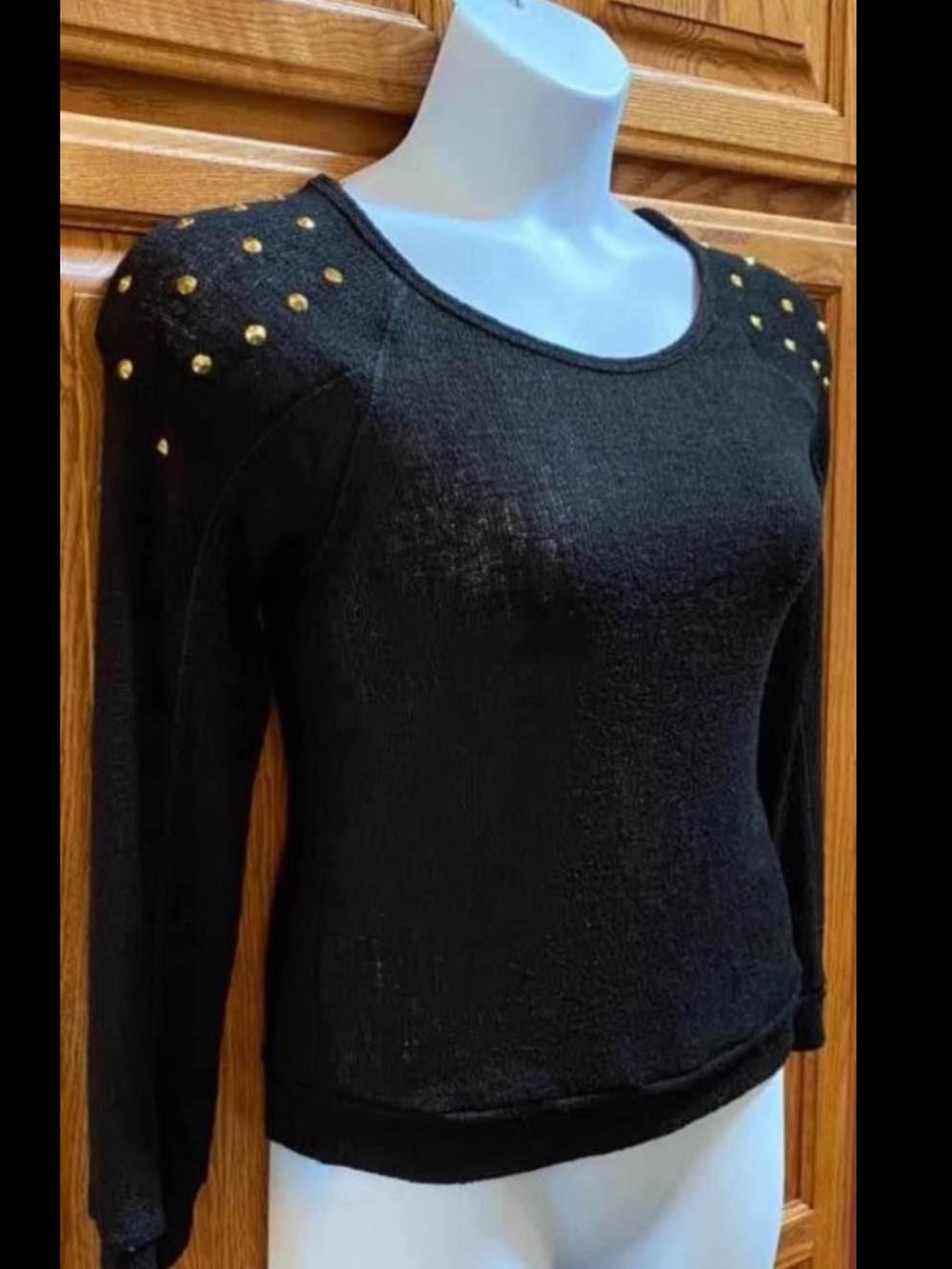 Forever 21 Black Long Sleeve Sweater with Gold Stud Shoulder Detail